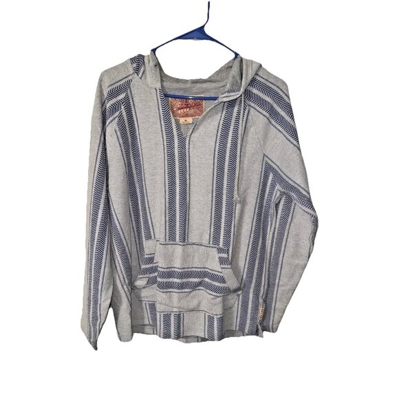 Brooklyn Cloth Gray Blue Hoodie Sweatshirt Stripes Size Medium - Picture 1 of 6